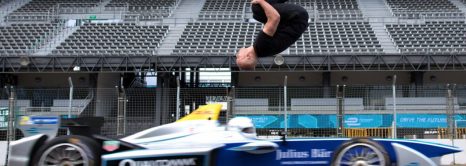 Backflip Over Racing Car